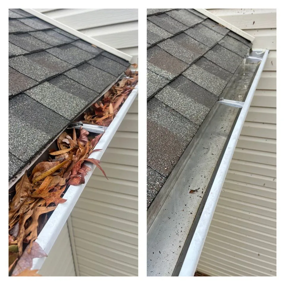 Before and after gutter cleaning in Guilford, CT